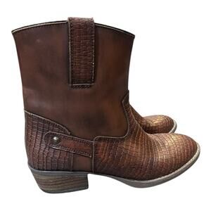 Sterling River Leather Boots Women’s 8 Croc Embossed Moto Boho Western Cowgirl